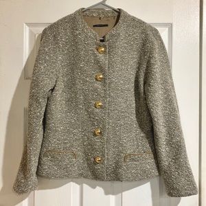 Elie Tahari Tweed Gold Button Blazer